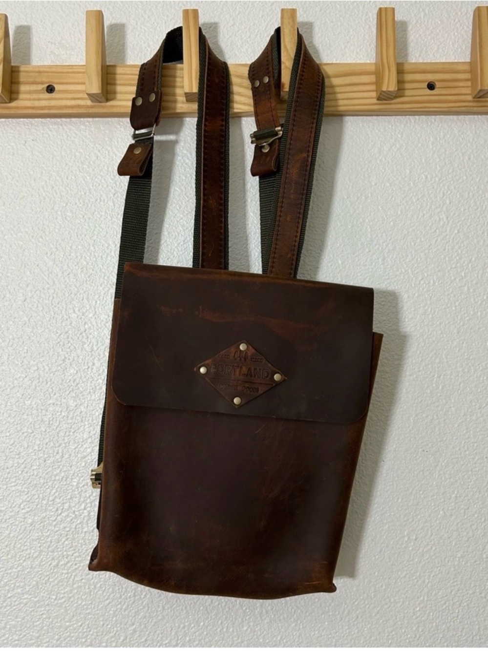 Portland leather early prototype backpack